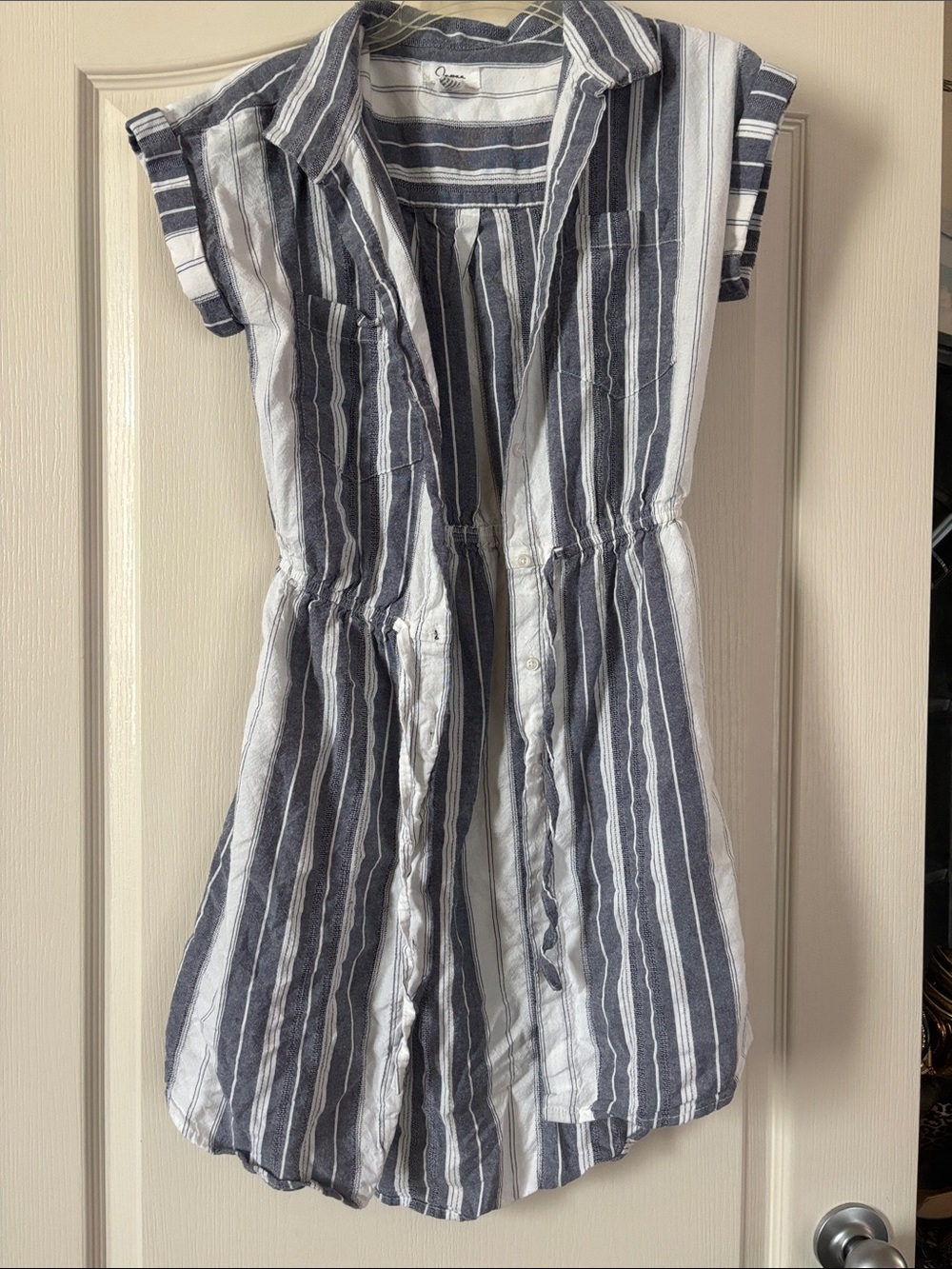Japna Navy and White Striped Mini Shirt Dress